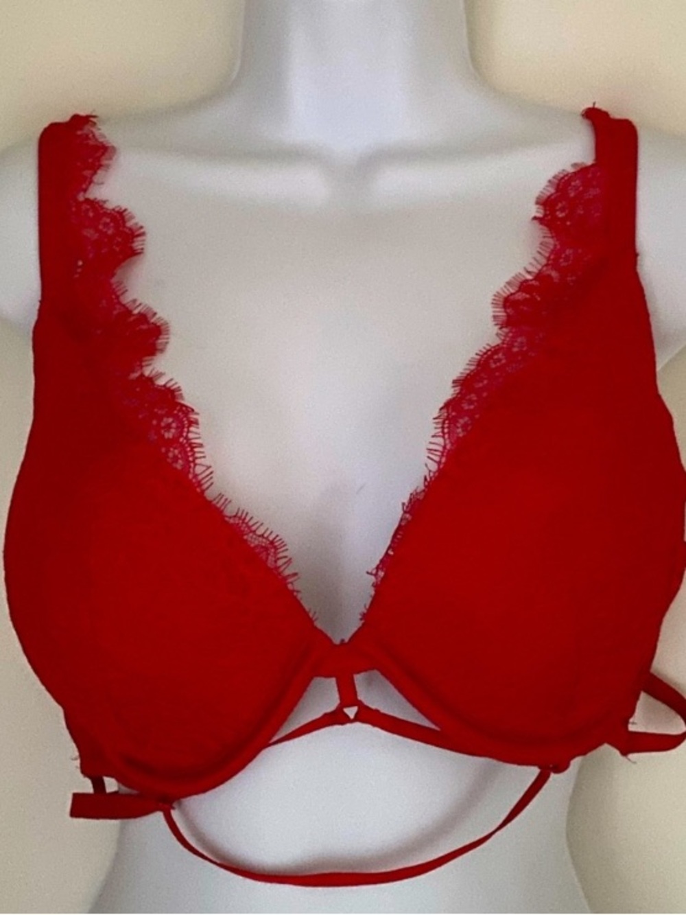 Victoria’s Secret Lace Shine Push-up Bra Size 38C Red Coquette Feminine Layer